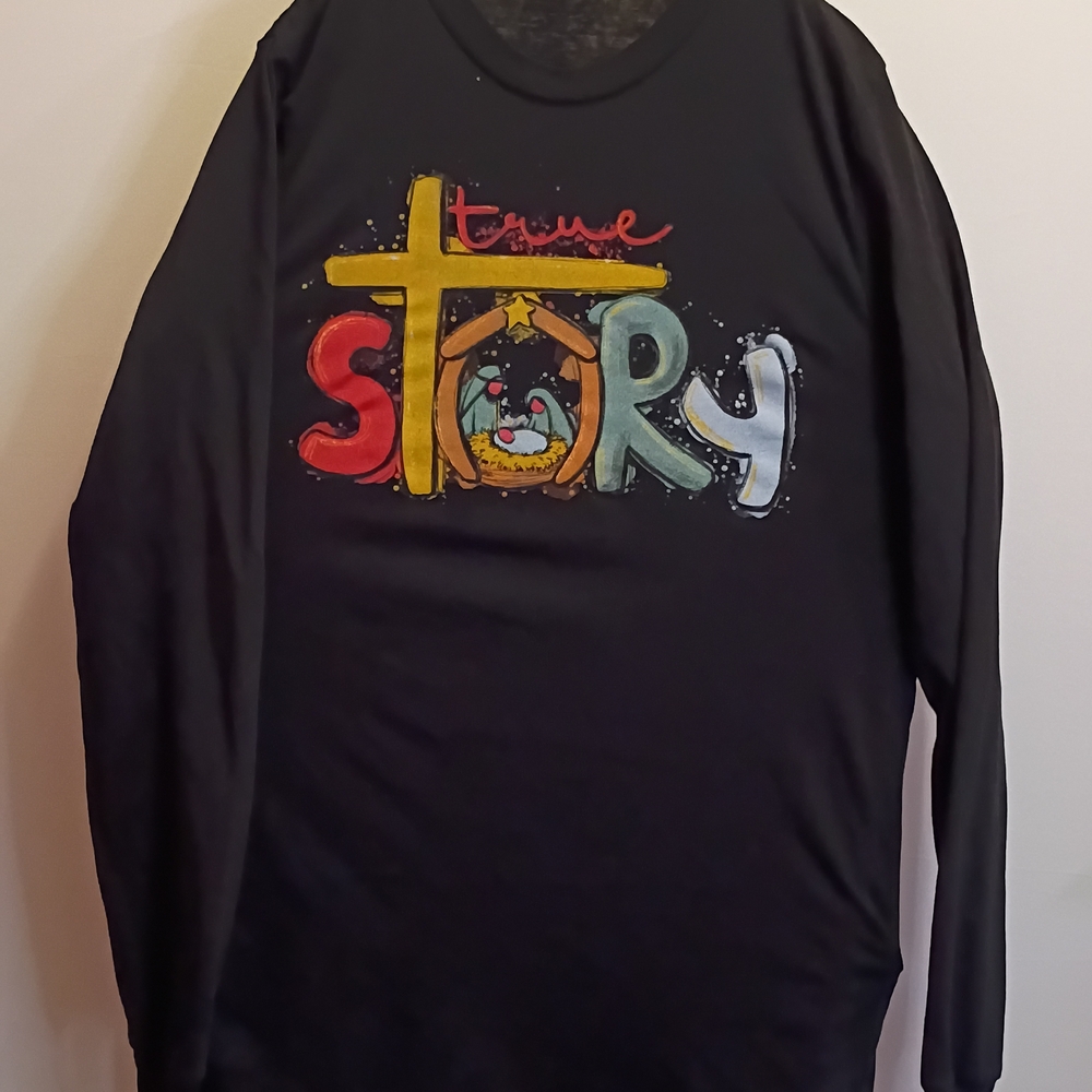 Stylish Black Long Sleeve Ladies Tee with Colorful Graphic